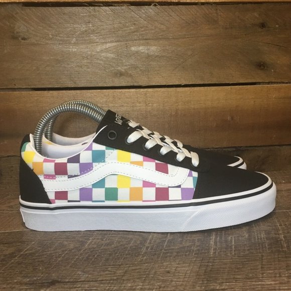 rainbow checkerboard vans old skool